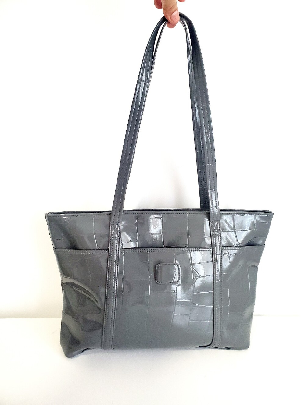 Glossy Gray Tote Bag